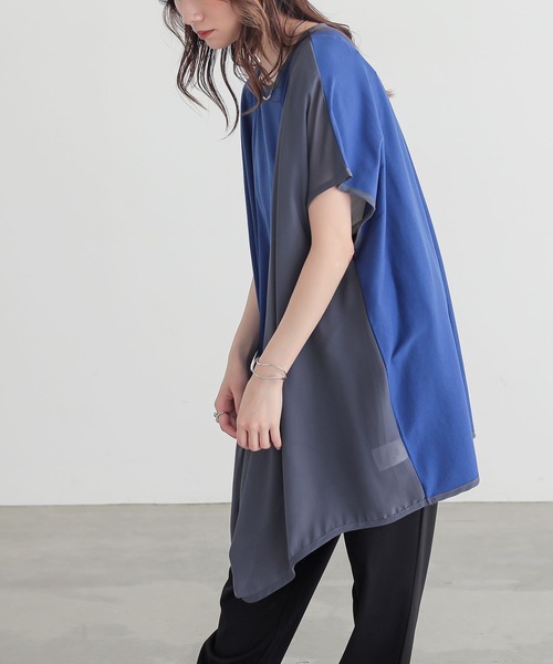 n'OrLABEL(ノアールレーベル)の「異素材ドレープカットソーチュニック(Tシャツ/カットソー・レディース・ブルー/ブラック/ライトグレー・FREE)」の6枚目の写真