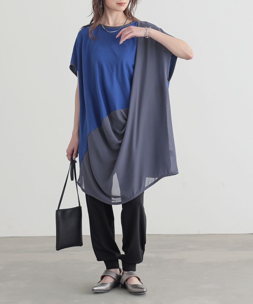 n'OrLABEL(ノアールレーベル)の「異素材ドレープカットソーチュニック(Tシャツ/カットソー・レディース・ブルー/ブラック/ライトグレー・FREE)」の10枚目の写真