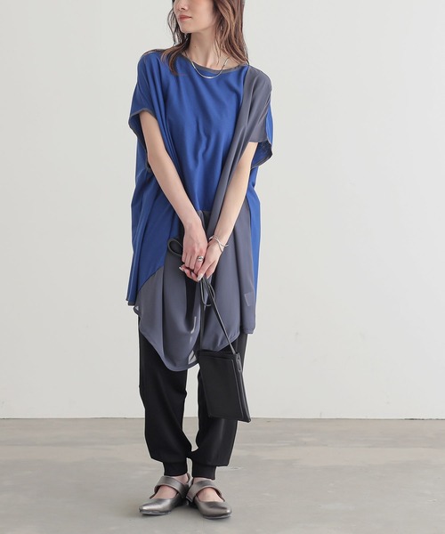 n'OrLABEL(ノアールレーベル)の「異素材ドレープカットソーチュニック(Tシャツ/カットソー・レディース・ブルー/ブラック/ライトグレー・FREE)」の11枚目の写真