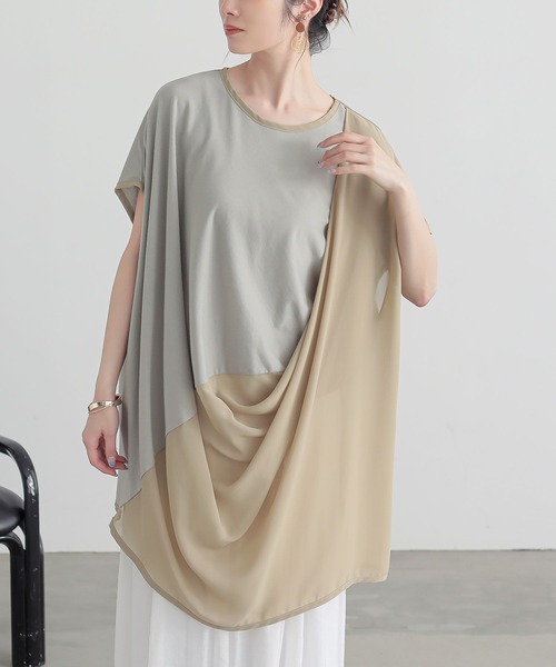 n'OrLABEL(ノアールレーベル)の「異素材ドレープカットソーチュニック(Tシャツ/カットソー・レディース・ブルー/ブラック/ライトグレー・FREE)」の18枚目の写真