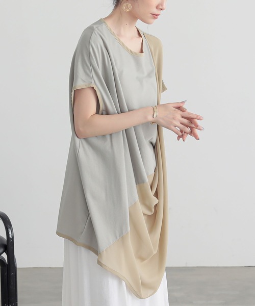 n'OrLABEL(ノアールレーベル)の「異素材ドレープカットソーチュニック(Tシャツ/カットソー・レディース・ブルー/ブラック/ライトグレー・FREE)」の20枚目の写真
