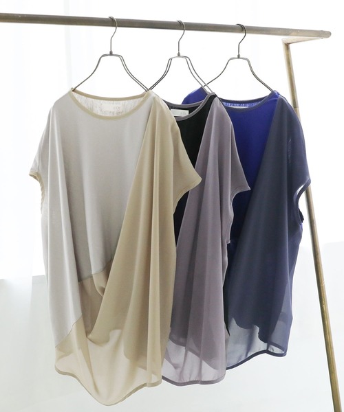 n'OrLABEL(ノアールレーベル)の「異素材ドレープカットソーチュニック(Tシャツ/カットソー・レディース・ブルー/ブラック/ライトグレー・FREE)」の4枚目の写真