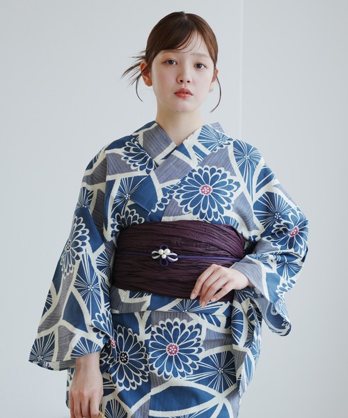 utatane ウタタネ 浴衣 帯 下駄 3点セット ベージュ ブルー 菊 utatane ウタタネ 浴衣 帯 下駄 3点セット ベージュ ブルー 菊