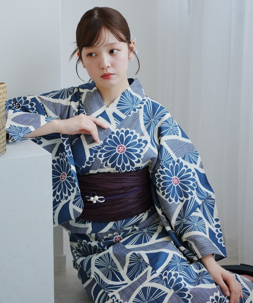セール】浴衣3点セット 鈍青の菊（浴衣）｜utatane（ウタタネ
