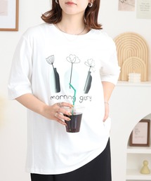 BRODIAEA 線画フラワープリント半袖Tシャツ