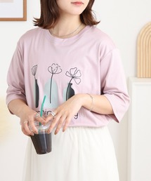 BRODIAEA 線画フラワープリント半袖Tシャツ