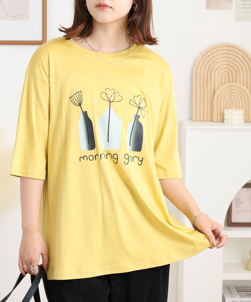 BRODIAEA（ブローディア）の「BRODIAEA 線画フラワープリント半袖Tシャツ（Tシャツ/カットソー・レディース・ベージュ/オフホワイト/イエロー/ピンク/ブラック・40）」の18枚目の写真