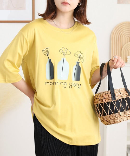 BRODIAEA（ブローディア）の「BRODIAEA 線画フラワープリント半袖Tシャツ（Tシャツ/カットソー・レディース・ベージュ/オフホワイト/イエロー/ピンク/ブラック・40）」の20枚目の写真