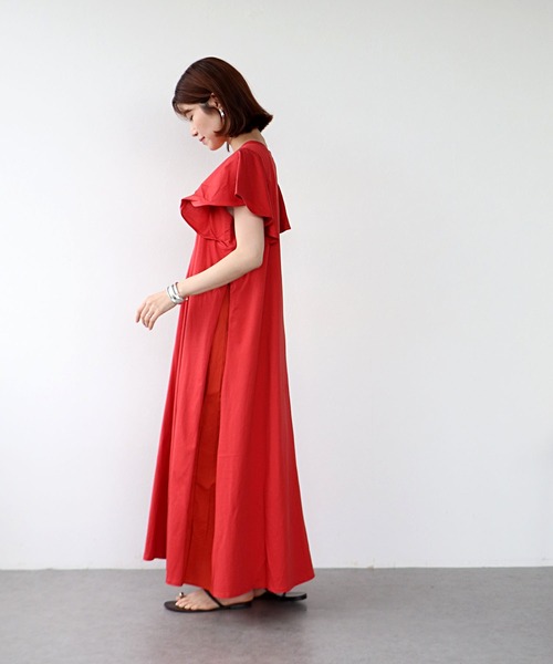 Jines（ジネス）の「コットンシルケット天竺サイド切替ワンピース（ワンピース・レディース・レッド/チャコールグレー/ブラック・38）」の3枚目の写真