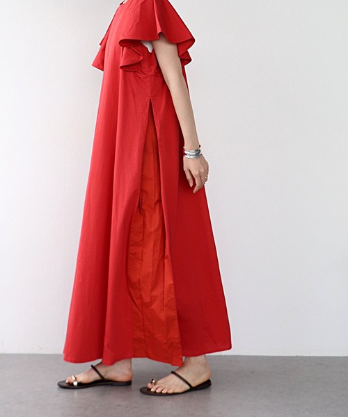 Jines（ジネス）の「コットンシルケット天竺サイド切替ワンピース（ワンピース・レディース・レッド/チャコールグレー/ブラック・38）」の6枚目の写真