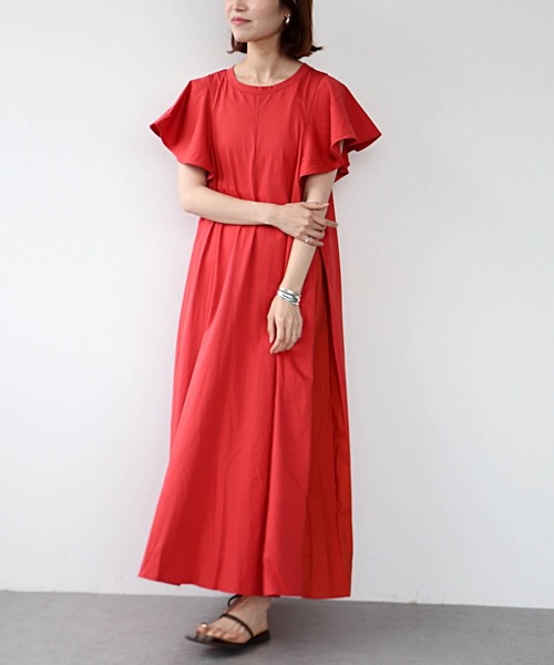 Jines（ジネス）の「コットンシルケット天竺サイド切替ワンピース（ワンピース・レディース・レッド/チャコールグレー/ブラック・38）」の10枚目の写真