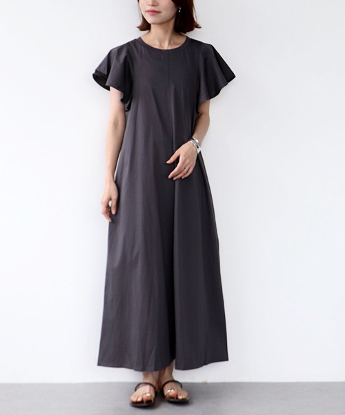 Jines（ジネス）の「コットンシルケット天竺サイド切替ワンピース（ワンピース・レディース・レッド/チャコールグレー/ブラック・38）」の5枚目の写真