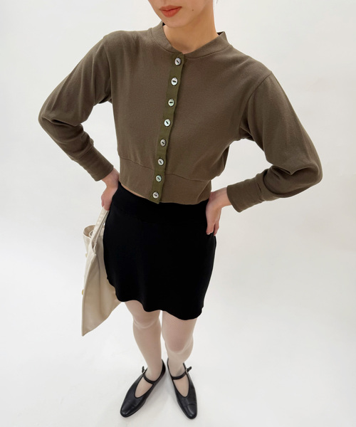 EDIT. FOR LULU（エディットフォールル）の「petiteLULU フライスショートカーディガン（カーディガン/ボレロ・レディース・ホワイト/カーキ・FREE）」の21枚目の写真