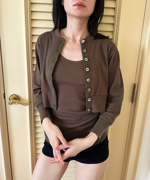 EDIT. FOR LULU（エディットフォールル）の「petiteLULU フライスショートカーディガン（カーディガン/ボレロ・レディース・ホワイト/カーキ・FREE）」の16枚目の写真