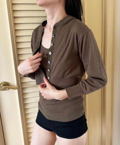 EDIT. FOR LULU（エディットフォールル）の「petiteLULU フライスショートカーディガン（カーディガン/ボレロ・レディース・ホワイト/カーキ・FREE）」の15枚目の写真