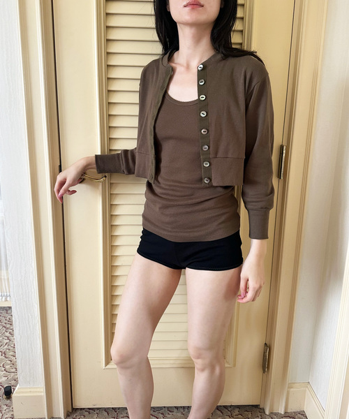 EDIT. FOR LULU（エディットフォールル）の「petiteLULU フライスショートカーディガン（カーディガン/ボレロ・レディース・ホワイト/カーキ・FREE）」の14枚目の写真