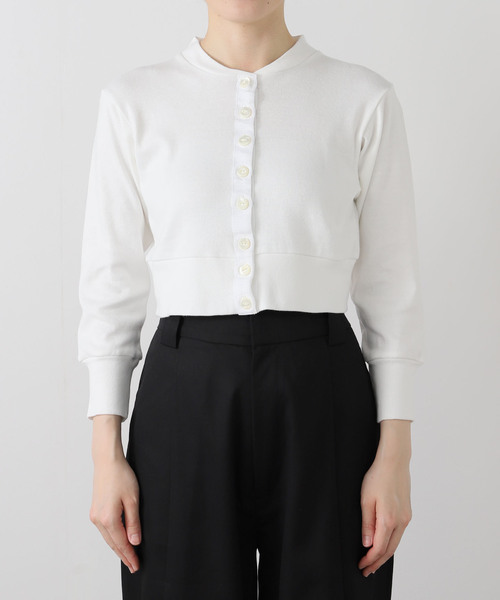 EDIT. FOR LULU（エディットフォールル）の「petiteLULU フライスショートカーディガン（カーディガン/ボレロ・レディース・ホワイト/カーキ・FREE）」の4枚目の写真