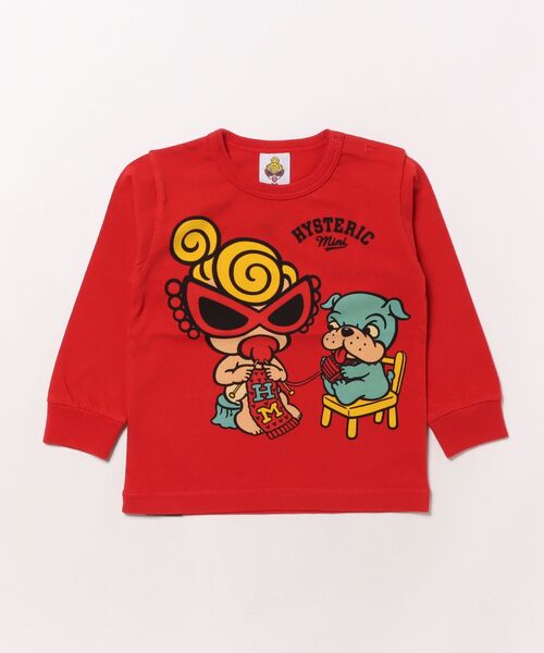 HYSTERIC MINI（ヒステリックミニ）の「KNIT WITH MINI&BB 長袖Tシャツ（Tシャツ/カットソー・キッズ・ホワイト/レッド/ブラック・90）」の2枚目の写真