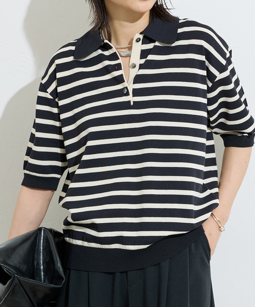JOURNAL STANDARD（ジャーナルスタンダード）の「【&FUNCTION】 【接触冷感・UVカット】ポロシャツ（ニット/セーター・レディース・ブラック/ネイビー・FREE）」の2枚目の写真
