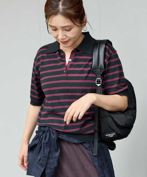 JOURNAL STANDARD（ジャーナルスタンダード）の「【&FUNCTION】 【接触冷感・UVカット】ポロシャツ（ニット/セーター・レディース・ブラック/ネイビー・FREE）」の6枚目の写真
