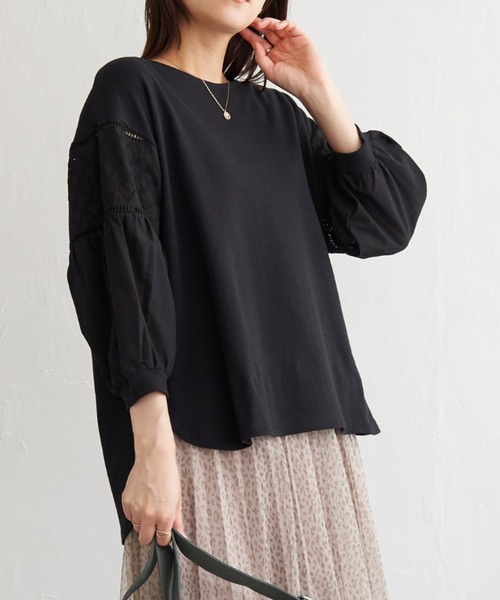 ikka（イッカ）の「【親子コーデ】袖キカレース切り替えプルオーバー（Tシャツ/カットソー・レディース・ワイン/ブラック/オフホワイト・L/M/S）」の3枚目の写真