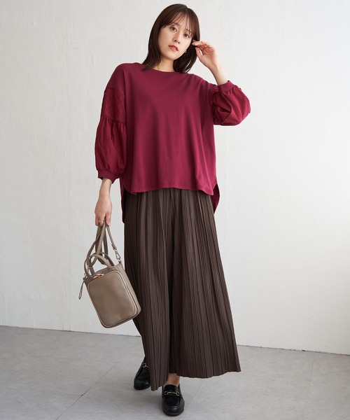 ikka（イッカ）の「【親子コーデ】袖キカレース切り替えプルオーバー（Tシャツ/カットソー・レディース・ワイン/ブラック/オフホワイト・L/M/S）」の5枚目の写真