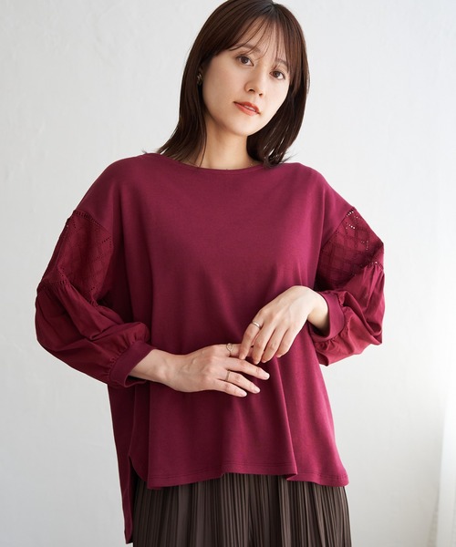 ikka（イッカ）の「【親子コーデ】袖キカレース切り替えプルオーバー（Tシャツ/カットソー・レディース・ワイン/ブラック/オフホワイト・L/M/S）」の7枚目の写真