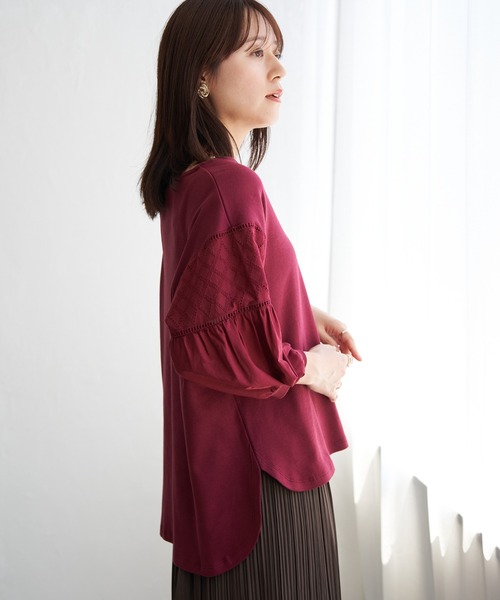 ikka（イッカ）の「【親子コーデ】袖キカレース切り替えプルオーバー（Tシャツ/カットソー・レディース・ワイン/ブラック/オフホワイト・L/M/S）」の6枚目の写真