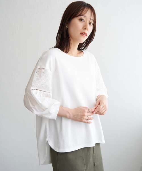 ikka（イッカ）の「【親子コーデ】袖キカレース切り替えプルオーバー（Tシャツ/カットソー・レディース・ワイン/ブラック/オフホワイト・L/M/S）」の11枚目の写真