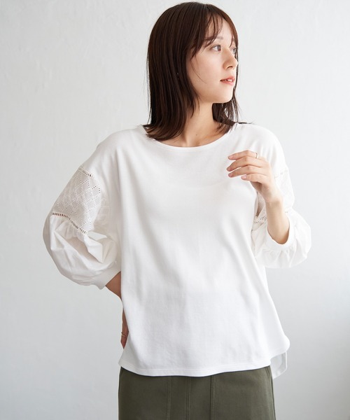 ikka（イッカ）の「【親子コーデ】袖キカレース切り替えプルオーバー（Tシャツ/カットソー・レディース・ワイン/ブラック/オフホワイト・L/M/S）」の12枚目の写真