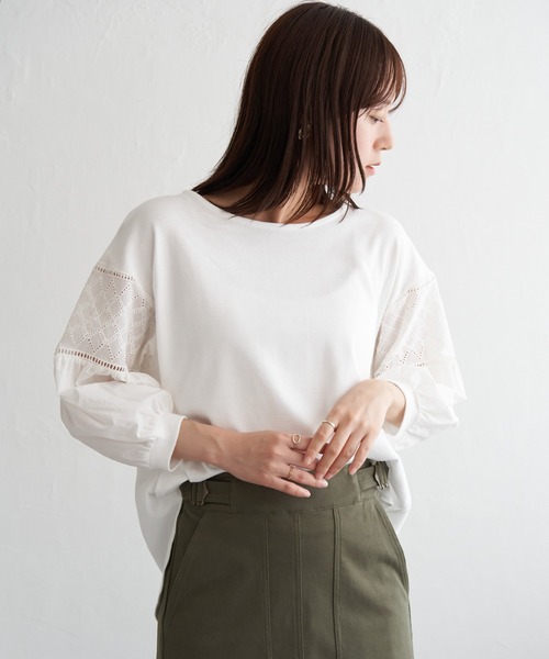 ikka（イッカ）の「【親子コーデ】袖キカレース切り替えプルオーバー（Tシャツ/カットソー・レディース・ワイン/ブラック/オフホワイト・L/M/S）」の10枚目の写真