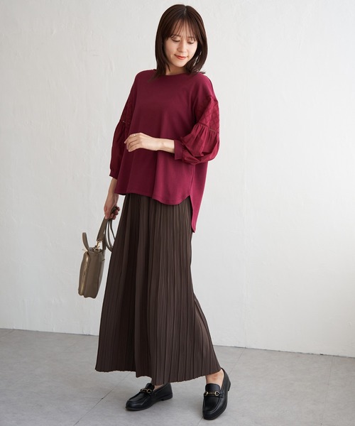 ikka（イッカ）の「【親子コーデ】袖キカレース切り替えプルオーバー（Tシャツ/カットソー・レディース・ワイン/ブラック/オフホワイト・L/M/S）」の4枚目の写真
