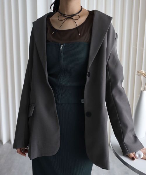 YENNA（イェンナ）の「バックシャンテーラードジャケット（テーラードジャケット・レディース・チャコールグレー/ブラック・FREE）」の3枚目の写真