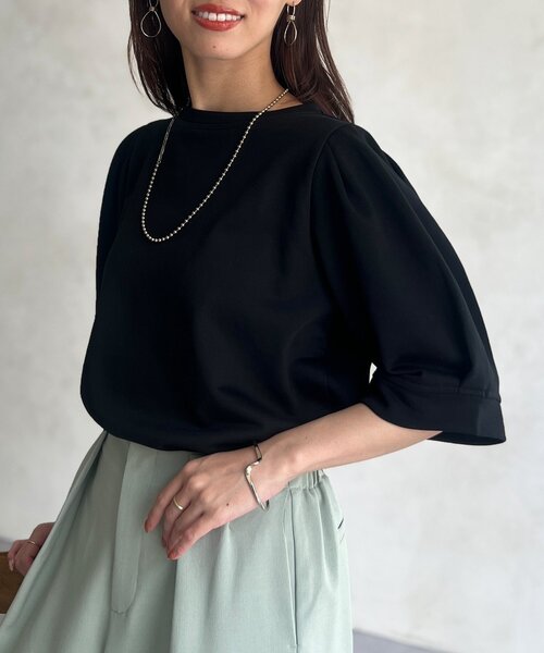 Chez toi（シェトワ）の「パフ5分袖スウェット（Tシャツ/カットソー・レディース・ピンク/グレー/ブラック・FREE）」の2枚目の写真