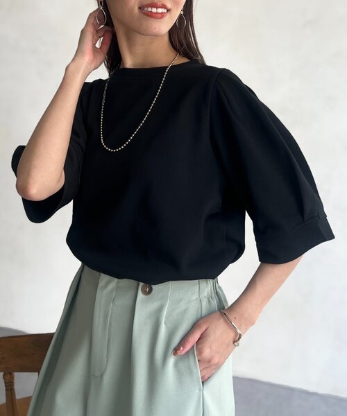 Chez toi（シェトワ）の「パフ5分袖スウェット（Tシャツ/カットソー・レディース・ピンク/グレー/ブラック・FREE）」の18枚目の写真