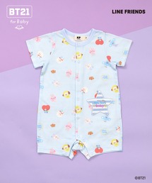KP BOY（ケーピーボーイ）の「【BT21】アップリケ 総柄ショートオール（ロンパース）」