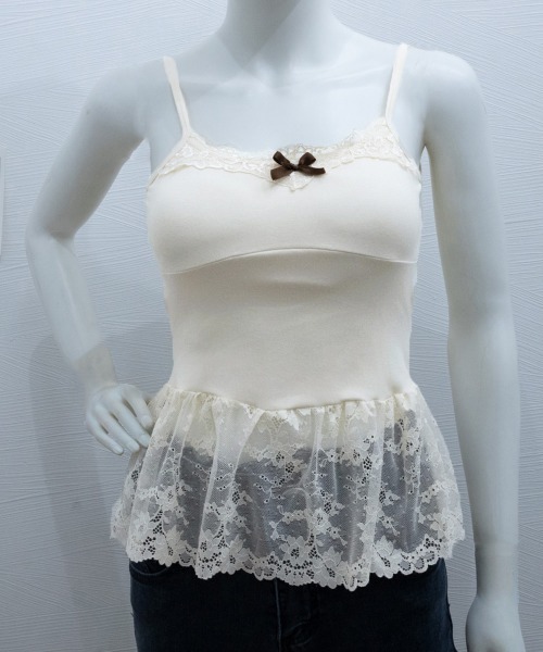 Miniministore（ミニミニストア）の「パッド付き 裾レース切り替えキャミソール（キャミソール・レディース・ブラック/ホワイト/ライトベージュ・FREE）」の15枚目の写真