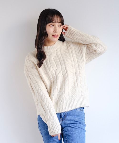 Levi's(リーバイス)の「Levi's/リーバイス INES ケーブルニットセーター(ニット/セーター・レディース・ホワイト・XS/S/M)」の1枚目の写真