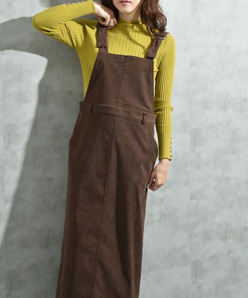 INTERPLANET（インタープラネット）の「ストレッチコーデュロイジャンスカ（ジャンパースカート・レディース・ダークブラウン/ライトベージュ・FREE）」の2枚目の写真