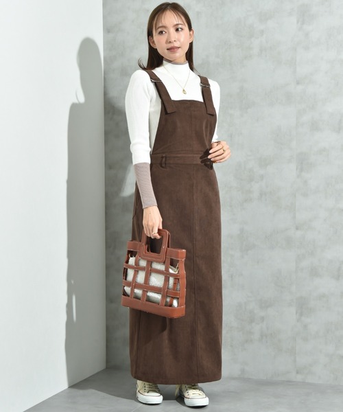 INTERPLANET（インタープラネット）の「ストレッチコーデュロイジャンスカ（ジャンパースカート・レディース・ダークブラウン/ライトベージュ・FREE）」の3枚目の写真