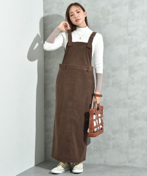 INTERPLANET（インタープラネット）の「ストレッチコーデュロイジャンスカ（ジャンパースカート・レディース・ダークブラウン/ライトベージュ・FREE）」の8枚目の写真