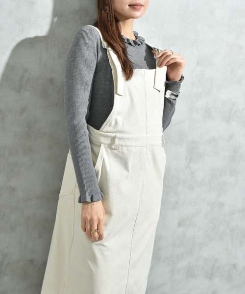 INTERPLANET（インタープラネット）の「ストレッチコーデュロイジャンスカ（ジャンパースカート・レディース・ダークブラウン/ライトベージュ・FREE）」の21枚目の写真