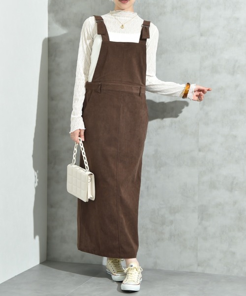 INTERPLANET（インタープラネット）の「ストレッチコーデュロイジャンスカ（ジャンパースカート・レディース・ダークブラウン/ライトベージュ・FREE）」の12枚目の写真