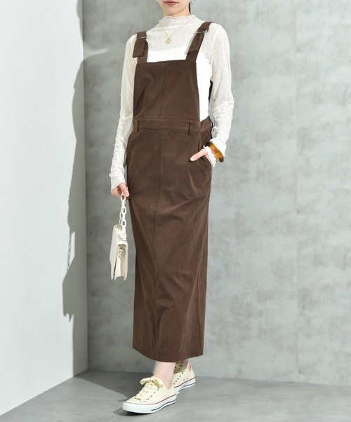 INTERPLANET（インタープラネット）の「ストレッチコーデュロイジャンスカ（ジャンパースカート・レディース・ダークブラウン/ライトベージュ・FREE）」の14枚目の写真