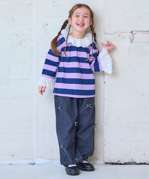 MARKEY'S（マーキーズ）の「[再入荷]リボンいっぱいデニムバレルパンツ（デニムパンツ・キッズ・ブルー/ブラック・80/90/95/100/110/120/130/140/150）」の6枚目の写真