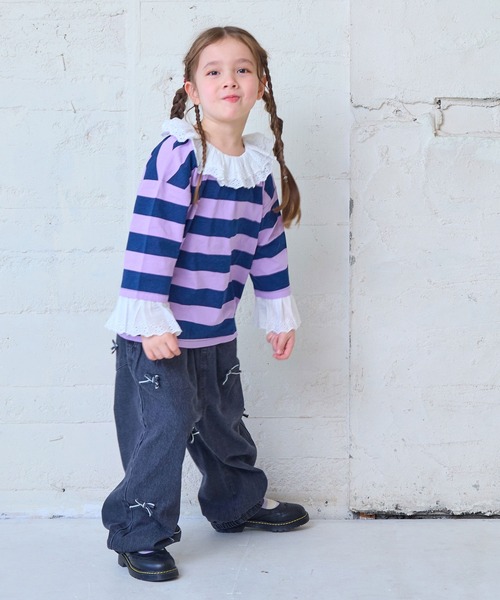 MARKEY'S（マーキーズ）の「[再入荷]リボンいっぱいデニムバレルパンツ（デニムパンツ・キッズ・ブルー/ブラック・80/90/95/100/110/120/130/140/150）」の7枚目の写真