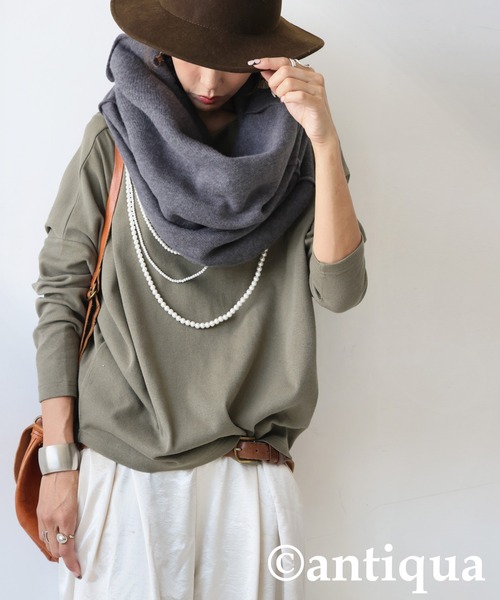 antiqua(アンティカ)の「2WAYスヌード(ネックウォーマー/スヌード・レディース・パープル/レッド/グレー/ブラック・ONESIZE)」の3枚目の写真