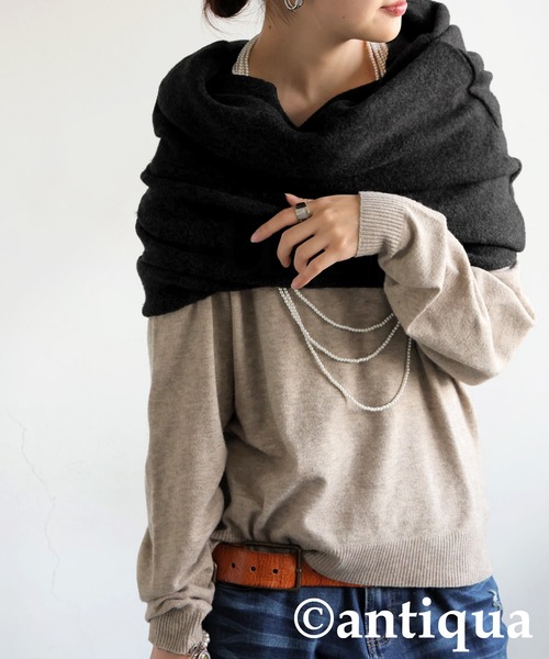 antiqua(アンティカ)の「2WAYスヌード(ネックウォーマー/スヌード・レディース・パープル/レッド/グレー/ブラック・ONESIZE)」の9枚目の写真