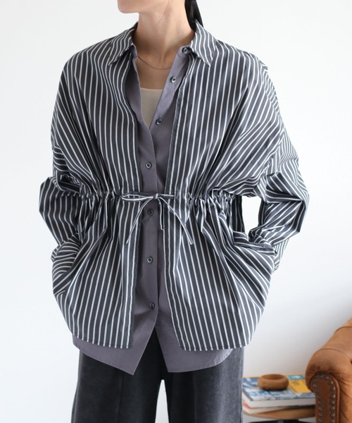 cepo(セポ)の「2枚重ねレイヤードブラウジングシャツブラウス(シャツ/ブラウス・レディース・サックスブルー/チャコール/オフホワイト・M)」の3枚目の写真