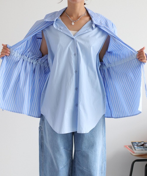 cepo(セポ)の「2枚重ねレイヤードブラウジングシャツブラウス(シャツ/ブラウス・レディース・サックスブルー/チャコール/オフホワイト・M)」の12枚目の写真